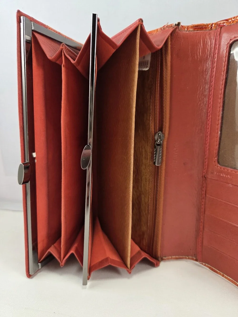 Vera Pelle Burnt Orange Croc Embossed Leather Kiss Lock Wallet